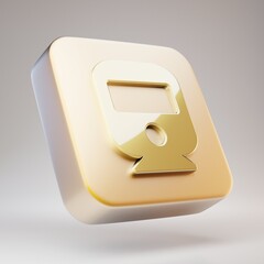 Train icon. Golden Train symbol on matte gold plate.