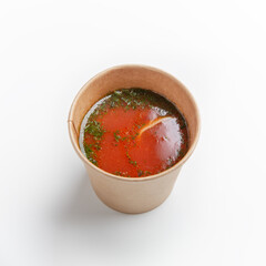 Delicious, fresh, red soup cooked with meat and vegetables