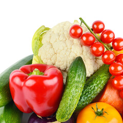fruits and vegetables isolated on white background.
