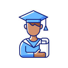 Male student RGB color icon. Early adulthood. Establishing identity. Life stage between adolescence and adulthood. Finding intimacy. Becoming stable emotionally. Isolated vector illustration