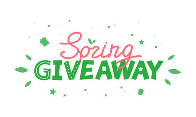 lettering green spring giveaway. simple vector illustration
