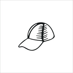 Hand drawn cute summer cap, single elemental. Graphic drawing, sketch, contour drawing on white. Vector illustration