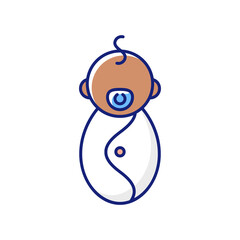 Male newborn RGB color icon. Baby phase. Infancy development. Age period from birth to 2 months. Baby-care concerns. Tracking feedings, diapers. Burping, bathing, bonding. Isolated vector illustration