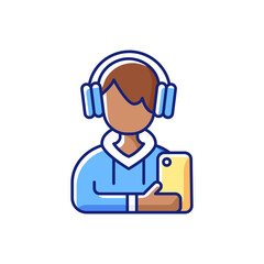 Teenage boy RGB color icon. Male teenager. Adolescence. Emotional development. School stress, peer problems. Mood swings. Growth spurts, puberty changes. Low self-esteem. Isolated vector illustration