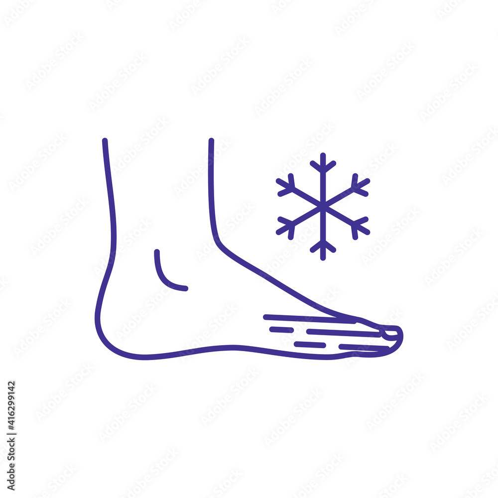 Poster toes frostbite rgb color icon. skin and underlying tissues freezing. cold exposure. cold-injured ski