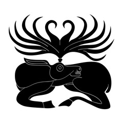 vector monochrome icon with ancient Scythian art. Plaque with animal motifs for your project