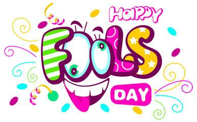 Happy fools day text lettering template greeting card