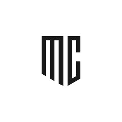 MC logo monogram with emblem shield style design vector template