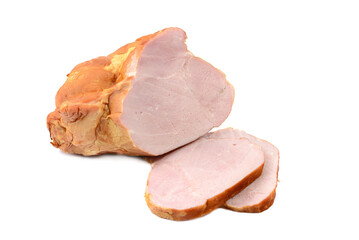 Smoked pork loin, pork isolated on a white background.