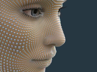artificial human face with total piercing