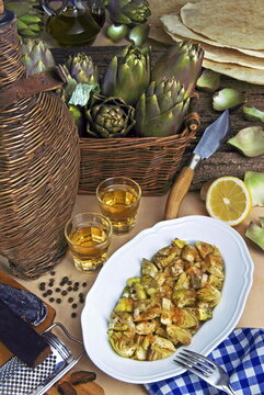 Artichokes and bottarga (botargo) (cured fish roe), a Mediterranean delicacy from Sardinian cooking, Sardinia