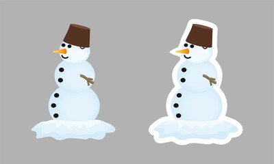 Snowman sticker with white border. Simple vector snowman clipart