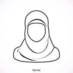muslim Woman  stylized vector symbol. Icon Isolated on White Background. Flat style