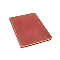 Old book in brown cover with white sheets isolated on a white background