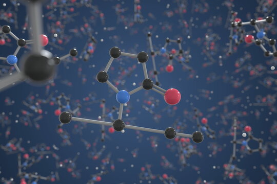 Molecule Of Povidone Iodine. Molecular Model, Science Related 3d Rendering