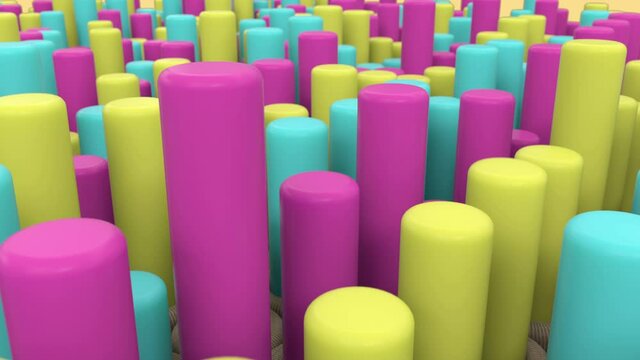 3d looped abstract background from cylinders. Minimalistic geometry.