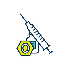 Injection therapy RGB color icon. Medication delivering through needle. Anti-inflammatory injections. Nutritional support. Pain reduction. Sports injuries treatment. Isolated vector illustration