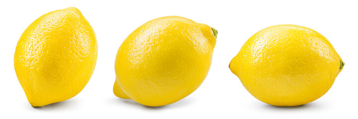 Lemon isolate on white. Lemon side view on white. Whole lemon. one, 1 fruit. With clipping path.