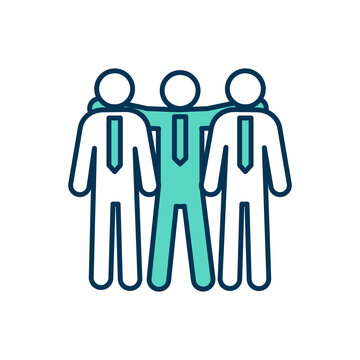 Workmates RGB color icon. Friendly working connections. Building trusting relationships with colleagues. Co-operation. Collaboration within group. Working team. Isolated vector illustration
