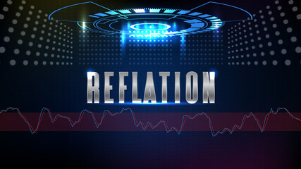 abstract background of blue futuristic technology glowing blue REFLATION text with stochastic oscillator technical analysis indian stock market