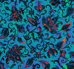 Paisley watercolor floral pattern