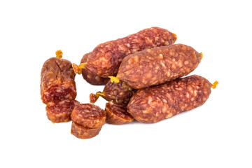 Raw smoked sausages isolated on white.
