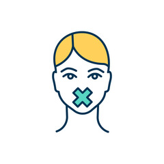 Keeping secrets RGB color icon. Creating problems in friendship. Hiding truth. Staying quiet. Hurting feelings fear. Betraying and ruining relationships. Keeping silence. Isolated vector illustration
