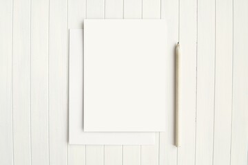 Blank vertical greeting card mockup for stationery, invitation or thank you card design...