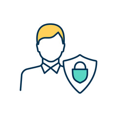 Protected person RGB color icon. Minor, incapacitated individuals. International humanitarian law. Liberty, security. Person with intellectual, developmental disabilities. Isolated vector illustration