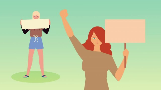 couple of girls with protest banners