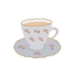 Porcelain cup and saucer vector illustration isolated on a white background
