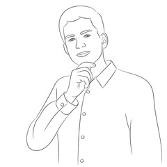 Sketch portrait of a guy who put his hand on his chin and thought about something