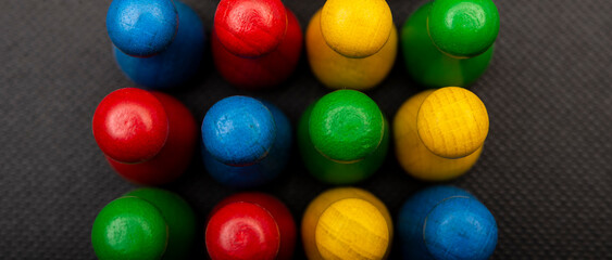 Top view of pawn figures showing teamwork concept