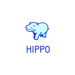 Vector logo design template - cartoon happy hippo. Contour vector illustration for logo,  emblem, badge, insignia.