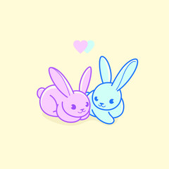 Couple of animals, loving couple. Decorative greeting card with bunny.