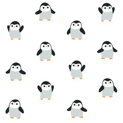Cartoon happy character - simple trendy  seamless pattern with penguin. Flat vector illustration.