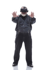 modern adult male in a virtual reality helmet. isolated on a white