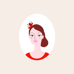 Cartoon simple illustration of woman face. Contour line illustration for  beauty salons, cosmetics. 