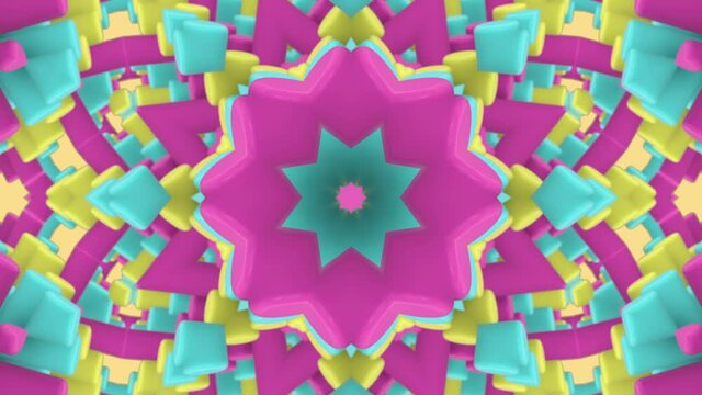 3D Looped Abstract geometric background. Hypnotic kaleidoscope.