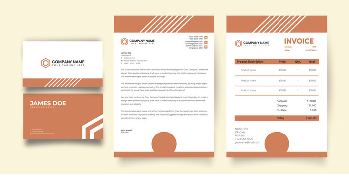 Professional creative company letterhead, invoice template  and business card vector template, Branding identity template corporate company design, modern stationery pack with letterhead, invoice 