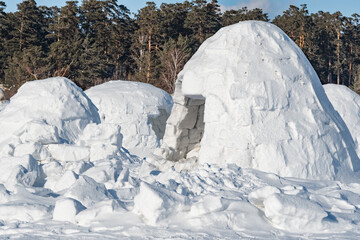Winter dwelling of Eskimos. Igloo. Eskimos village.