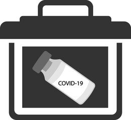 A vaccine against coronavirus in a shipping container for storage of vaccines.