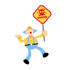 clown carnival and skull alert skeleton danger death sign toxic cartoon doodle flat design style vector illustration