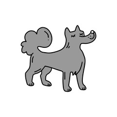 Satisfied gray husky. Cute dog. Doodle icon. Vector illustration of a dog. Editable element.