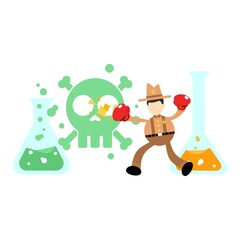 cowboy america stop hazardous skull alert danger toxic laboratory formula cartoon doodle flat design style vector illustration