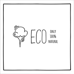 Cotton logos, badges, badges. 100% natural, eco-friendly. Eco product design. Zero waste. Doodle vector illustration