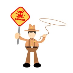 cowboy america and skull alert skeleton danger death sign toxic cartoon doodle flat design style vector illustration