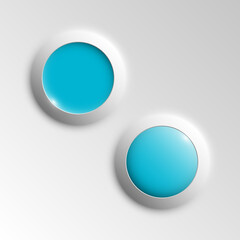 web round button with patch of reflected light for website or app. Isolated bell button sign with border, reflection and shadow on background. button
