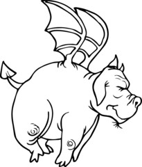 Vector small fat scary dragon with little wings outlines for coloring isolated on white background