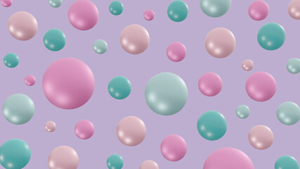 many pastel balls floating in the air, colorful bubbles on purple background, festive concept, 3d illustration